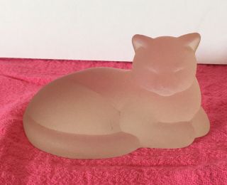 Vintage Napping Frosted Glass Crystal Cat Figurine 4 " W X 2 1/2 " H,