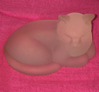 Vintage Napping Frosted Glass Crystal Cat Figurine 4 