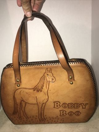 Vintage Hand Tooled Leather Purse/bag With Straps,  Horse Western Country Themed