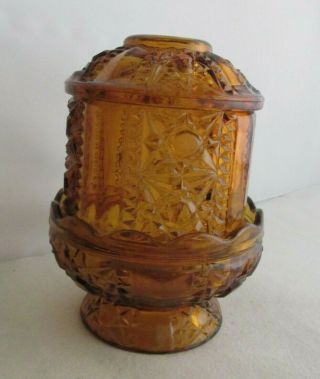 Large Vintage Amber Stars & Bars 6 - 1/2 " Fairy Lamp Indiana Glass Candle Holders