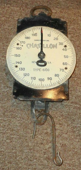 Vintage Hanging Chatillon Scale 200 Lbs Farmhouse Chic Advertising Type 6100