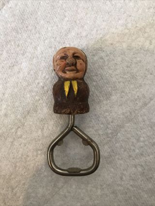 Antique Bottle Opener Vintage Carved Wooden Rare Collectible Woman