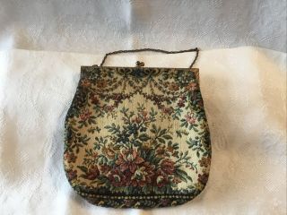 Vintage Antique French Petit Point Floral Embroidered Purse Made In France