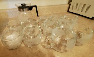 Vintage Nestle Nescafe Glass Globe Coffee Mugs (set Of 8),  Carafe,  Sugar & Ceam
