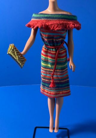 Vintage Barbie Clothes: Fashion Pak Striped Knit Dress W/gold Dimple Purse