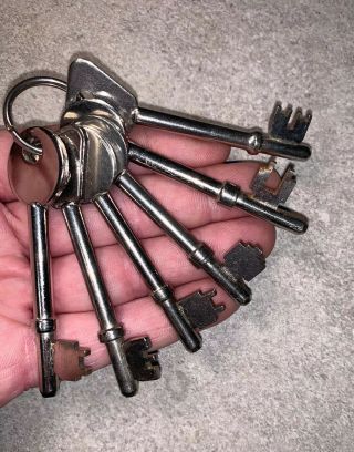 6 Vintage Antique Solid Barrel Skeleton Keys.  Made In England