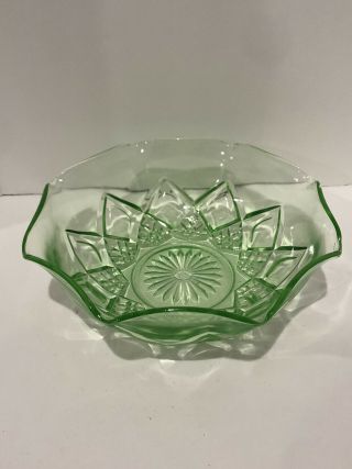 Vintage Hazel Atlas Diamond Arches Green Depression Uranium Glass Bowl