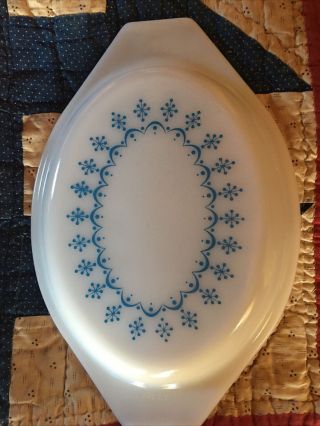 Vtg Pyrex Snowflake Blue Garland Replacement ￼ Lid For 2 1/2 Qt.  Cond.