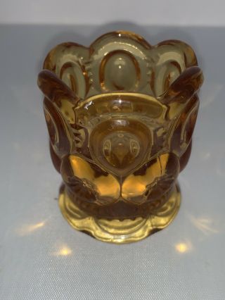 Vintage L.  E.  Smith Moon And Stars Amber Gold Glass Votive Toothpick Holder