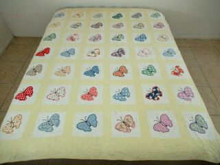 Vintage Feed Sacks,  Hand Sewn Applique Butterfly Quilt; Wedding Gift (?)