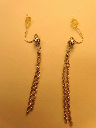 Vintage 10k Yellow & White Gold 1.  3 Gram Dangle Earrings 3 " Long