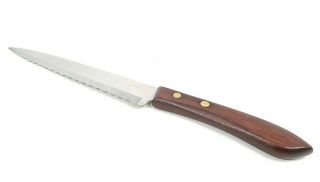 Vintage Ekco Knife Serrated Slicer 7 - 1/2 " Stainless Steel Blade Wood Handle Usa