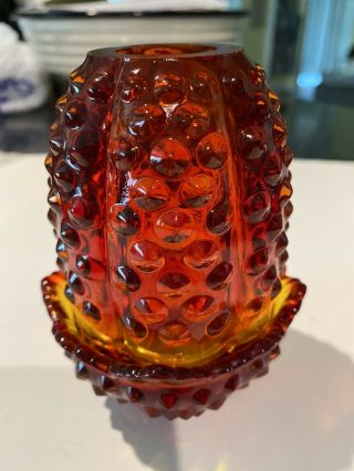 Vintage Fenton Glass Hobnail Orange Red Fairy Courting Candle Lamp Tea Light