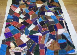 Vintage Crazy Quilt 33 X 38 Embroidered Feather Stitch Silk Velvet Table Wall