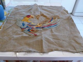 Vintage Unframed Bright Colored Needlepoint Of A Bird