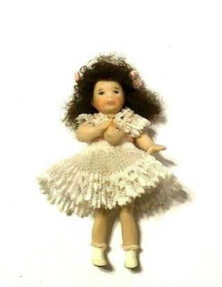 Vintage Artisan Miniature Dollhouse Doll Little Girl Sad Victorian