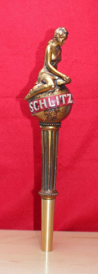 Vintage Schlitz Beer Golden Lady On Globe 12.  5 " Tap Handle