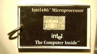 Vintage 1989 Intel 486 Microprocessor " Intel The Computer Inside™ " Keychain