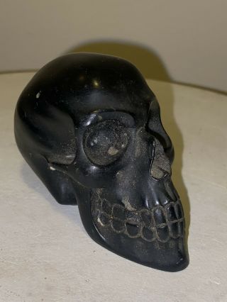 1969 Vintage Black Skull Sculpture Bust By A Giannelli Alabaster Figurine Signed