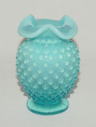 Perfect Vintage Fenton Blue Opalescent " Hobnail " Miniature Vase