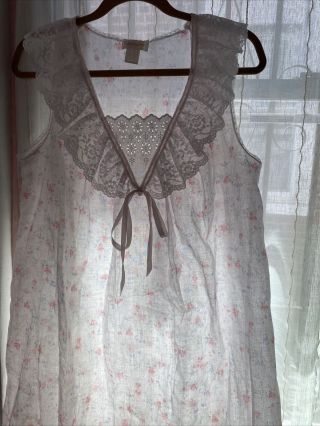 Vintage Barbizon Floral Nightgown Lace Size Small Runs Large 100 Cotton