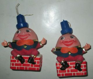 2 Vintage Humpty Dumpty Christmas Ornaments Hong Kong Plastic Felt