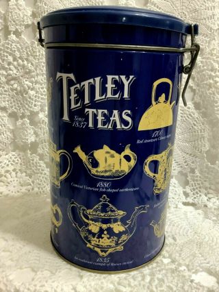 Vintage Tetley Tea Tin Teapot Designs Hinged Lid Empty