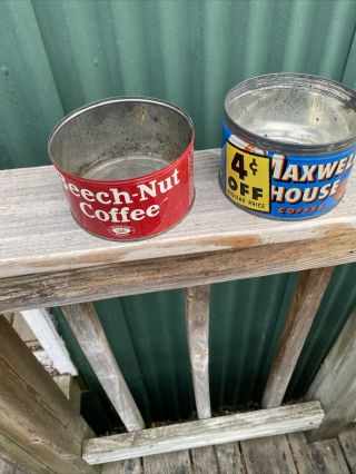 Vintage Beech Nut & Maxwell House Coffee Tins Can No Lids