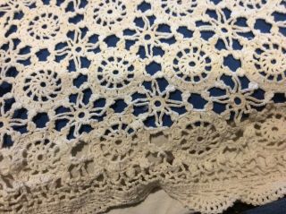 Vintage Large Square Hand Crocheted Ecru Table Top Doily
