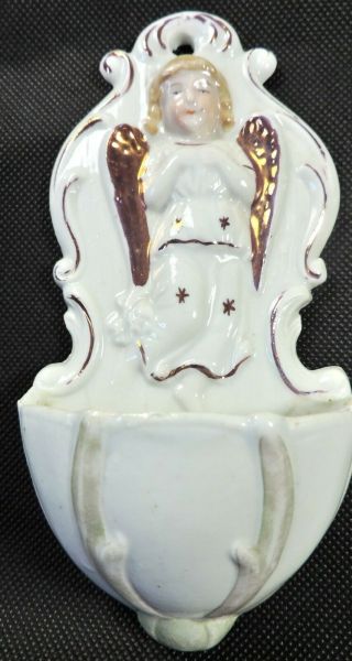 Vtg Porcelain Gold Wing Angel Holy Water Font Germany