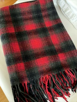 Vintage Pendleton Red / Pine Green & Black Plaid Virgin Wool Blanket 69 X 50