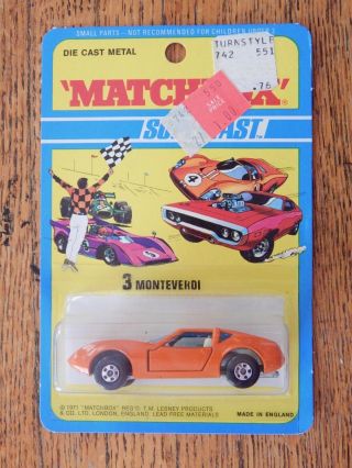 Matchbox Superfast Lesney 3 Moteverdi On Blister Card Vintage Toy