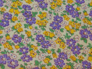 Vintage Cotton Printed Feedsack Quilt Fabric Yellow Purple Floral 38x42 "