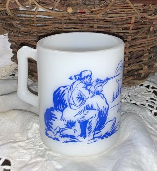 Vintage Davy Crockett Milk Glass Mug Cup Famous Frontiersman Blue