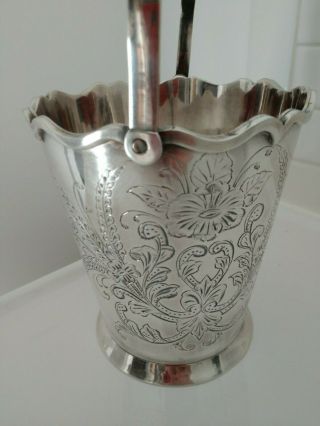 Vintage Decorative Kapri India Silver Plate Engraved Ice Bucket With Handle