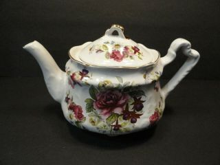 Vtg Arthur Wood & Son Staffordshire England Floral Teapot With Gold Trim 6341