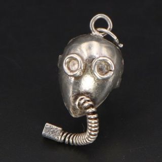 Vtg Sterling Silver - Textured Gas Mask Protection Bracelet Charm - 1g