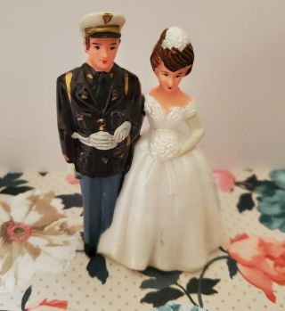 Vintage Wedding Cake Topper Bride & Groom,  Military Man,  1950s Retro Bridal