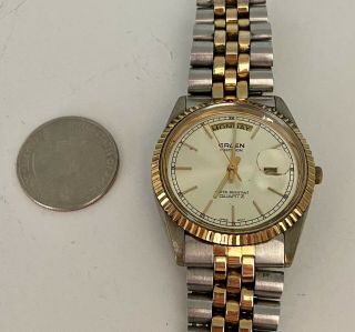 Vintage Gruen Precision Men ' s Watch Day Date Quartz Gold/Silver Tone. 3
