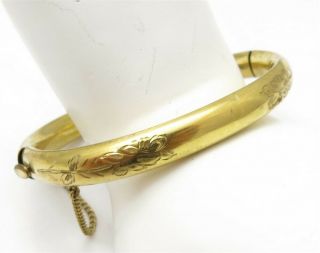 Vintage B.  A.  Ballou & Co.  Gold Filled Floral Etched Oval Bangle Bracelet