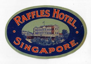 Raffles Hotel Singapore Vintage Luggage Label 1930s