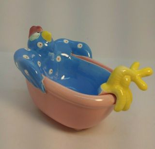 Vintage 1985 Fitz And Floyd Ff Pink And Blue Chicken In A Bathtub Serving Dish