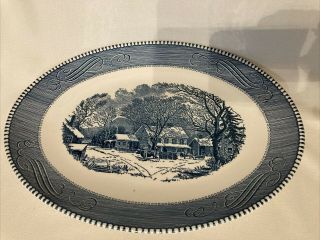 Currier & Ives Vintage Blue 13 " X 10 " Oval Serving Platter Tray Royal China Vgvc