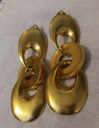 Vintage 1980’s Robert Lee Morris Large 3 " Gold Toned Clip On Dangle Earrings