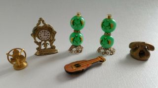 Vintage Dolls House Oil Lamps Brass Fan Mandolin Clock Scale 1:12