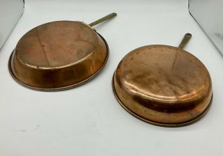 Vintage Pair Copper Skillets Frying SautÉ Pans Tin Lined Brass Handle France?