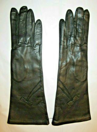 Vintage Ma Cristina Lauffer Ladies Long Black Leather Gloves W/ Bow Madrid 12 " C