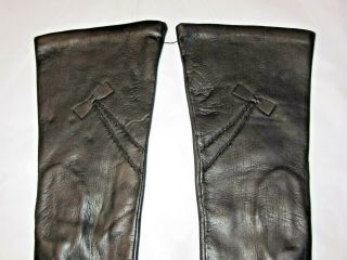 Vintage Ma Cristina Lauffer Ladies Long Black Leather Gloves w/ Bow Madrid 12 