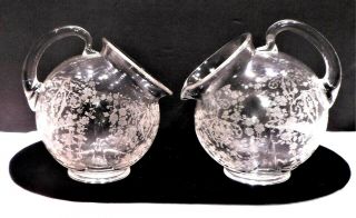 Vintage Cambridge Glass Diane Pattern Tilted Ball Shape Sugar Bowl & Creamer