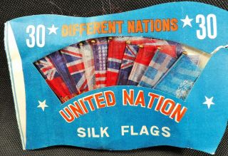 30 Vintage United Nations Miniature Silk Flags Party Favors Japan Decorations